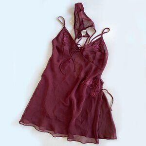Vtg Jones New York 2 Piece SET Sheer Lotus Baby Doll & G-string Lingerie Size S